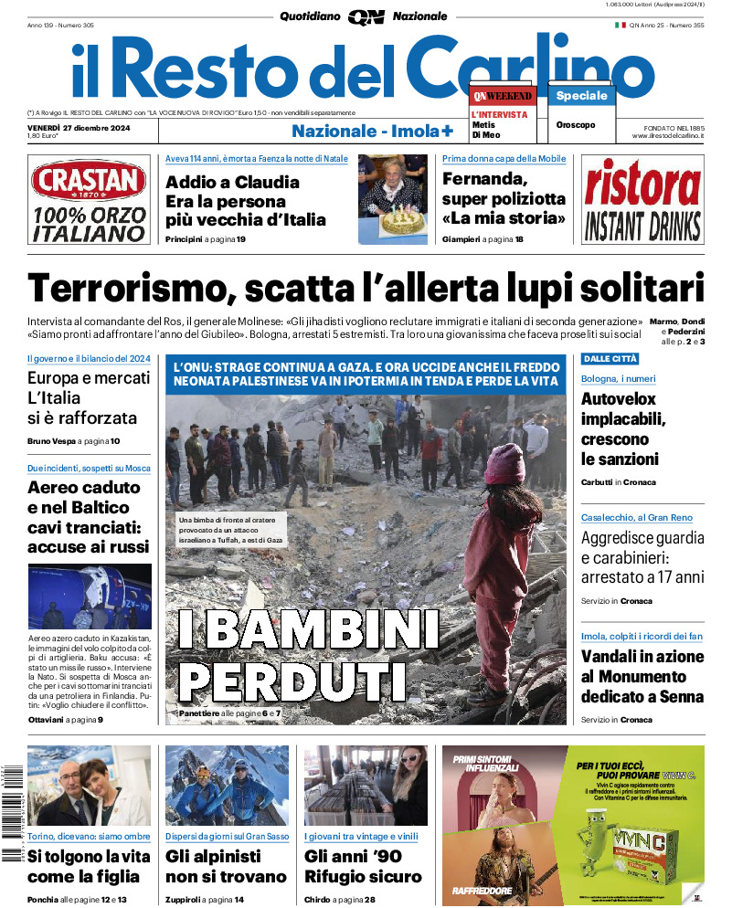 Prima-pagina-il resto del carlino-edizione-di-oggi-20241227